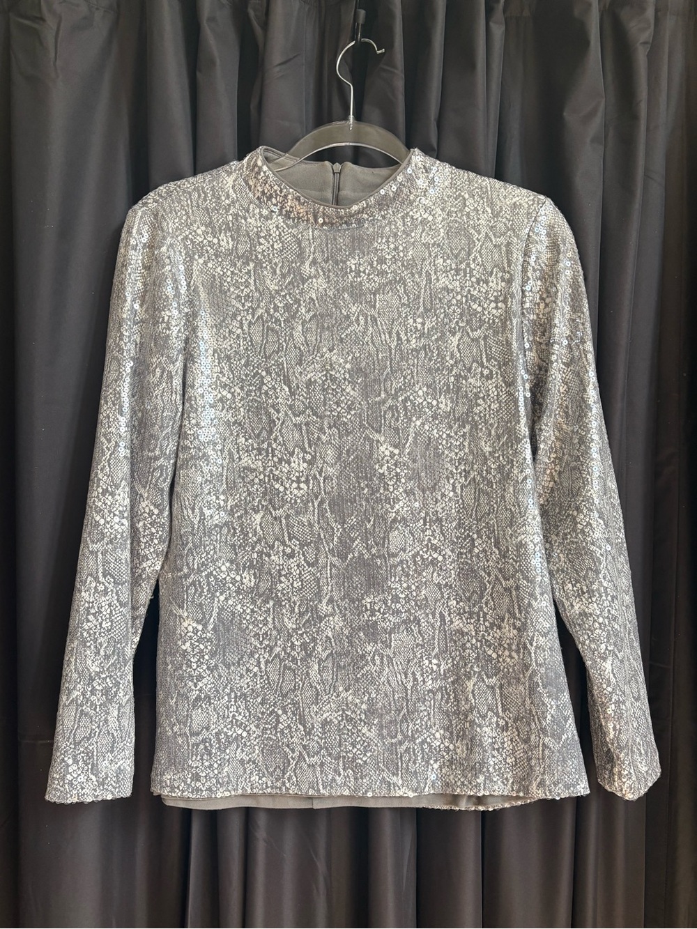 Chico's Sequin Silver Snake-Print Long Sleeve Top